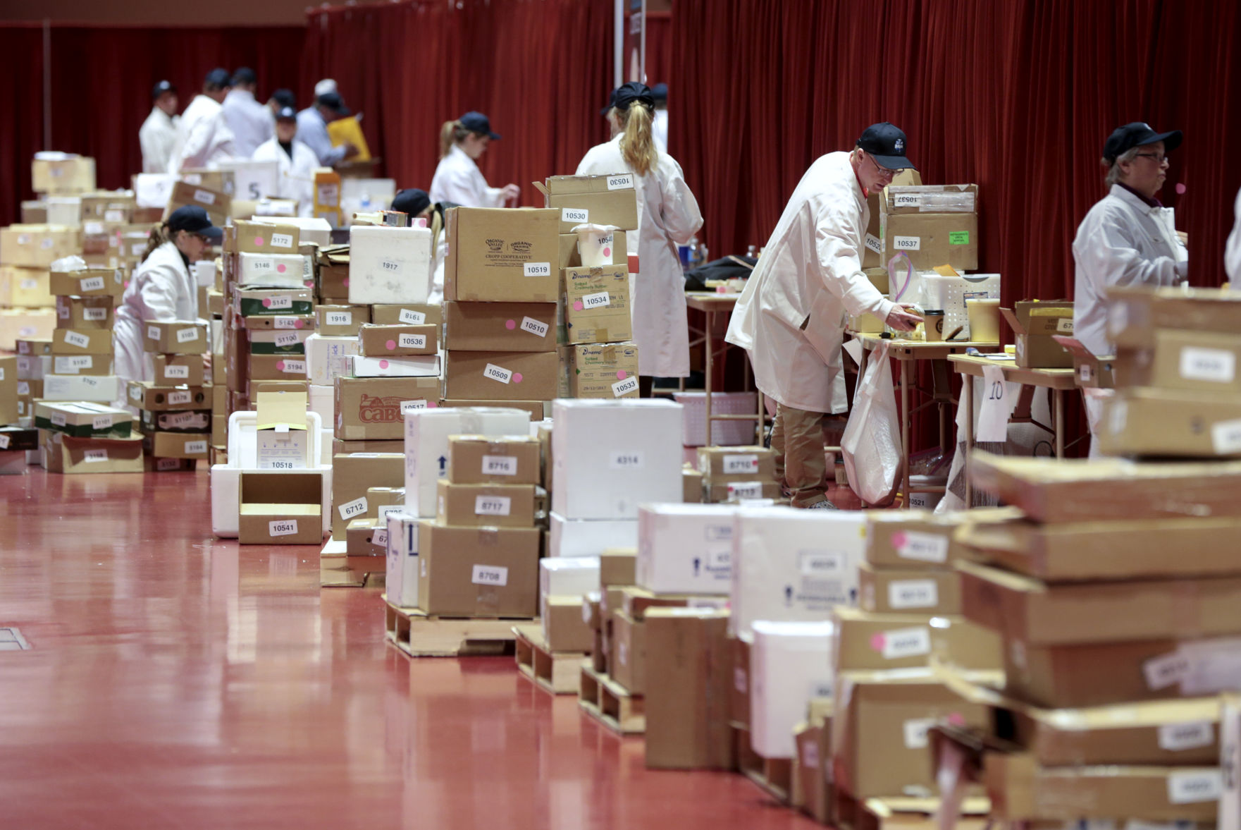 The blue hats of the World Championship Cheese Contest